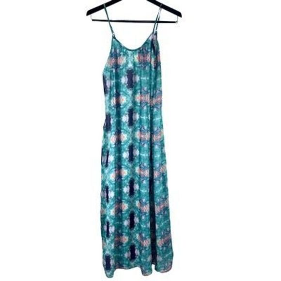 NWT Aaron Ashe Women’s M Green Polyester Abstract Print Sleeveless Maxi Dress - Picture 1 of 11